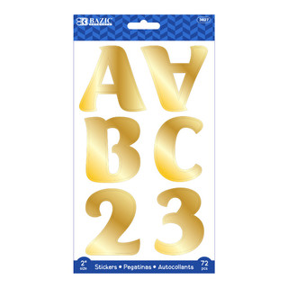 2" Gold Metallic Color Alphabet & Numbers Stickers (72/Pack) 24 Pack