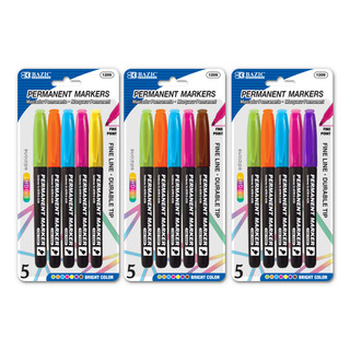 Bright Colors Fine Tip Permanent Markers w/ Pocket Clip (5/Pack) 24 Pack