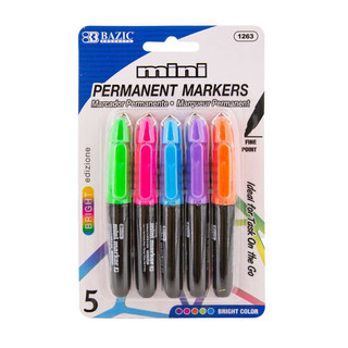 Fancy Colors Mini Fine Point Permanent Markers w/ Cap Clip (5/Pack) 24 Pack 223402