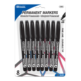 Black Fine Tip Permanent Markers w/ Pocket Clip (8/Pack) 24 Pack
