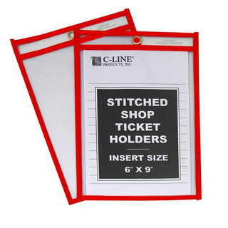 Shop Ticket Holders, Red, Stitched, both sides clear, 6 X 9, 25/BX 211544