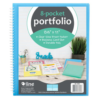 Eight Pocket Poly Portfolio-Clear-View Cover-Spiral Bound-Assorted-Pack of 12 198220