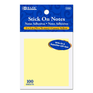 100 Ct. 3" X 3" Yellow Stick On Notes 24 Packs - 224316 224316