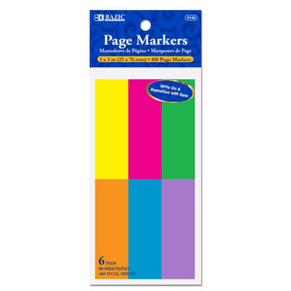 80 Ct. 1" X 3" Neon Page Markers (6/Pack) 24 Packs - 224338 224338