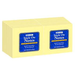 100 Ct. 3" X 3" Yellow Stick On Notes (12/Shrink) 12 Packs - 224352 224352