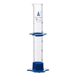 Measuring Cylinder, 50ml - Class B - Detachable, Plastic Hexagonal Base & Protective Collar - Blue Graduations - Borosilicate Glass - 224800 224800