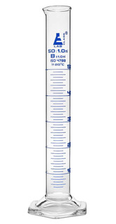 Graduated Cylinder, 50ml - Class B - Blue Graduations, Hexagonal Base - 224980 224980