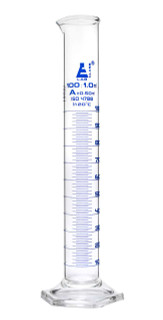 Graduated Cylinder, 100ml - Class A - Blue Graduations, Hexagonal Base 225144