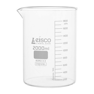 2000ml Graduation low form beaker with spout. Made of Class 'B', Borosilicate glass with graduations of 200ml.