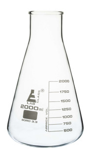 Erlenmeyer Flask, 2000ml - Borosilicate Glass - Wide Neck, Conical Shape - White Graduations - Eisco Labs 225330