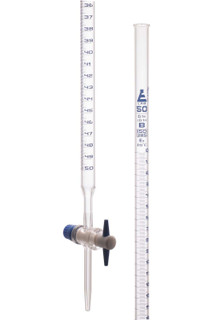 Burette, 50mL - Class B - with PTFE Stopcock - Blue Graduations - Borosilicate Glass 225332 Burette, 50mL - Class B - with PTFE Stopcock - Blue Graduations - Borosilicate Glass 225332