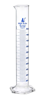 Graduated Cylinder, 500ml - Class A - Blue Graduations, Hexagonal Base 225408 Graduated Cylinder, 500ml - Class A - Blue Graduations, Hexagonal Base 225408