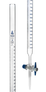 Eisco Labs Class A Burette, 100mL Capacity, 0.20mL Graduation, ±0.10mL Tolerance, PTFE Key Stopcock, Blue Sc 225516