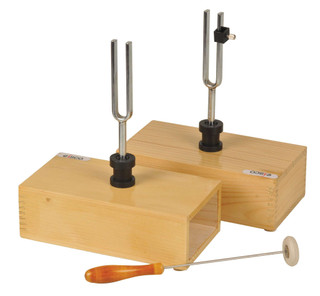 Eisco Labs Pair of Steel Tuning Forks (440Hz) in Wood Bases, One Adjustable 225460