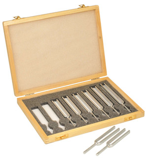 Eisco Labs Scientific Steel Tuning Forks, Set of 8 (Scientific Pitch, C4 = 256Hz) with Wooden Case - Designed for Physics Experiments 225464 Eisco Labs Scientific Steel Tuning Forks, Set of 8 (Scientific Pitch, C4 = 256Hz) with Wooden Case - Designed for Physics Experiments 225464