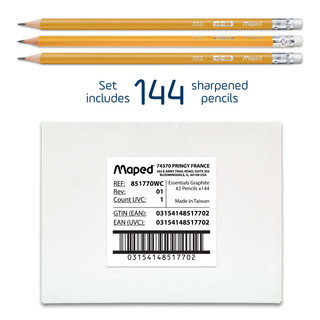 Essentials Yellow Triangular Graphite #2 Pencils Bulk Pack x144, 12 boxes of 144 232615