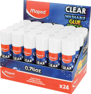 Essentials Clear Washable Glue Stick Display x24 - 0.74oz, 12 displays with 24 in each 232890