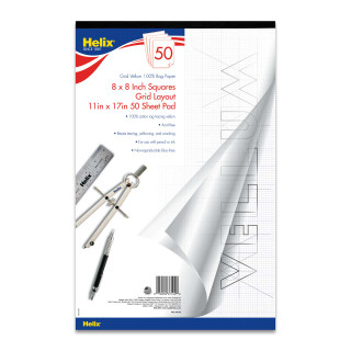 100% Rag Vellum Paper 1"=8x8 Grid 50 Sheet Pad - 11" x 17", 25 pads 233195