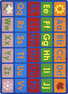 Young children learning the alphabet will enjoy this colorful rug with upper- and lower-case letters. You can also begin discussions about the seasons with the simple shapes in the corners, and the individual squares will be a great organizational tool in the classroom.
