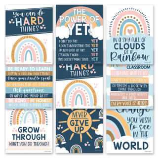 Boho Rainbow Growth Mindset Classroom Decor Posters, Set of 9_main
