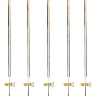 Burette made from Borosilicate Glass with Ground Glass Stopcock, 25ml capacity. Pack of 5 burettes.