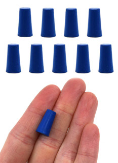 Eisco Labs: Solid blue neoprene stoppers: Bottom 6mm Top 8mm Length 16mm Made from long lasting neoprene rubber, oil resistant, Use up to temps of 250°F / 120°C Pack of 10_MAIN