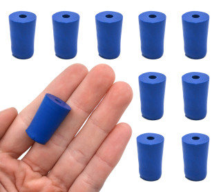 Eisco Labs Blue Neoprene Stoppers with 1 Hole (4mm Dia), Bottom 13mm, Top 16mm, Length 24mm, Oil Resistant, Up to 250°F / 120°C – Pack of 10_MAIN