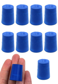 Eisco Labs: Solid blue neoprene stoppers: Bottom 15mm Top 18mm Length 24mm Made from long lasting neoprene rubber, oil resistant, Use up to temps of 250°F / 120°C Pack of 10_MAIN