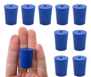 Eisco Labs Blue Neoprene Stoppers with 1 Hole (5mm Dia), Bottom 17mm, Top 20mm, Length 26mm, Oil Resistant, Up to 250°F / 120°C – Pack of 10_MAIN