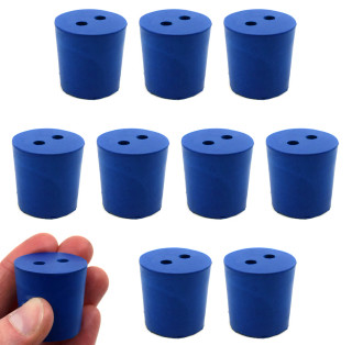 Eisco Labs: Blue neoprene stoppers with 2 holes (5 mm dia): Bottom 25mm Top 28mm Length 28mm Made from long lasting neoprene rubber, oil resistant, Use up to temps of 250°F / 120°C Pack of 10_MAIN