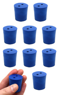 Eisco Labs Blue Neoprene Stoppers with 2 Holes (5mm Dia), Bottom 27mm, Top 31mm, Length 32mm, Oil Resistant, Up to 250°F / 120°C – Pack of 10_MAIN