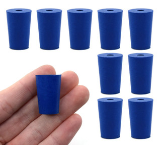 Eisco Labs: Blue ASTM Neoprene Stoppers with 1 Hole (4mm dia), Size #00, 10-Pack_MAIN