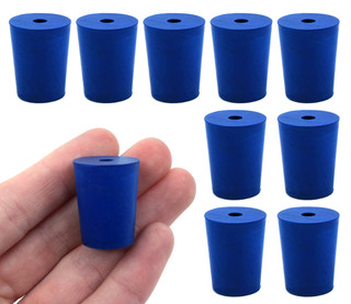 Eisco Labs: Blue ASTM Neoprene Stoppers with 1 Hole (5mm Dia), Size #2, 10-Pack_MAIN