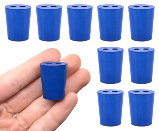 Eisco Labs: Blue ASTM Neoprene Stoppers with 2 Holes (5mm Dia), Size #2, 10-Pack_MAIN