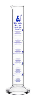 Eisco Labs: Graduated Cylinder, 50ml - Class B - Blue Graduations, Round Base_MAIN Eisco Labs: Graduated Cylinder, 50ml - Class B - Blue Graduations, Round Base_MAIN