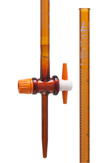 Eisco Labs: Burettes With Straight Bore, Interchangeable PTFE Key Stopcock, 10ml Capacity, 0.05ml Subdivision, ±0.02ml Tolerance, Class A, Amber_main