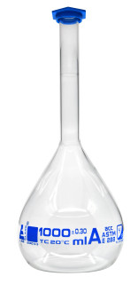 Eisco Labs: 1000ml Volumetric Flask - ASTM, Class A - Blue Snap Cap_MAIN