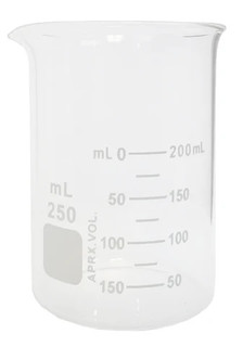Beaker, Griffin Style, 250ml Capacity, Borosilicate Glass, Graduated.