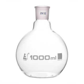 Eisco Labs: 1000ml Florence Boiling Flask - 29/32 Joint, Interchangeable - Borosilicate Glass - Flat Bottom, Short Neck_main
