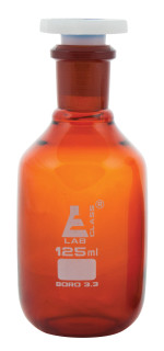 Eisco Labs: 125ml Amber Reagent Bottle with Acid-Proof Polypropylene Stopper, Socket Size 19/26_main
