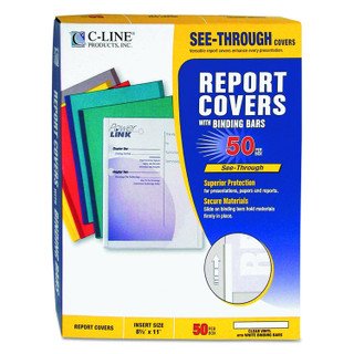 Clear Vinyl Report Covers with White Binding Bars 50 Pack_main