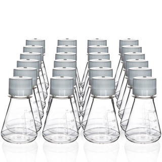 Eisco Labs: Pack of 24, 125mL Sterile PETG Erlenmeyer Flasks, Non-Vented, Flat Bottom, Lab-Grade, Gamma Sterilized, USP Class VI, Ideal for Cell Culture, Biopharmaceutical Processing, Chemical Storage_main