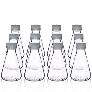 Eisco Labs: Pack of 12, 500mL Sterile PETG Erlenmeyer Flasks, Non-Vented, Flat Bottom, Lab-Grade, Gamma Sterilized, USP Class VI, Ideal for Cell Culture, Biopharmaceutical Processing, Chemical Storage_main