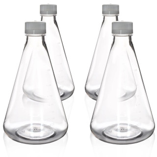 Eisco Labs: Pack of 4, 2L Sterile PETG Erlenmeyer Flasks, Non-Vented, Flat Bottom, Lab-Grade, Gamma Sterilized, USP Class VI, Ideal for Cell Culture, Biopharmaceutical Processing, Chemical Storage_main