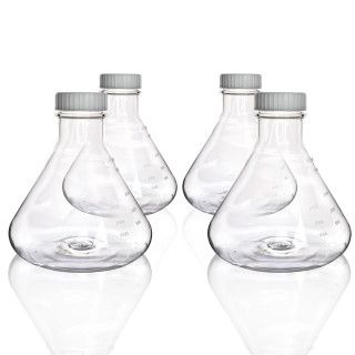 Eisco Labs: Pack of 4, 3L Sterile PETG Erlenmeyer Flasks, Non-Vented, Flat Bottom, Lab-Grade, Gamma Sterilized, USP Class VI_main