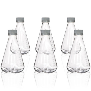 Eisco Labs: Pack of 6, 1L Sterile PETG Erlenmeyer Flasks, Non-Vented, Baffled Bottom, Gamma Sterilized, USP Class VI, Lab-Grade_main