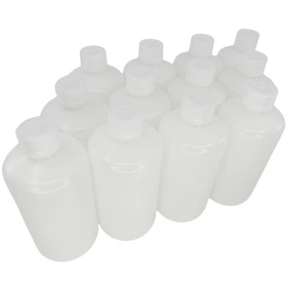 Eisco Labs: Pack of 12, 500mL Narrow Mouth HDPE Translucent Reagent Bottles with Polypropylene Caps, Non-Sterile, Leak-Proof, Chemical Resistant, -100 to 120°C Temperature Range_main