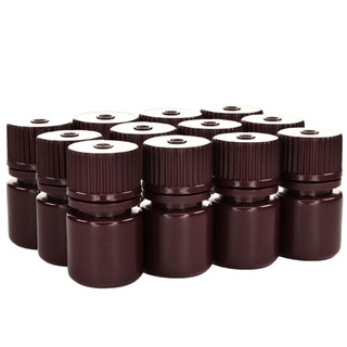 Eisco Labs: Pack of 12, 8ml Narrow Mouth Amber HDPE Reagent Bottles with Polypropylene Caps, Non-Sterile, Light-Sensitive Storage, -100 to 120°C Temperature Range, Leak-Proof_main