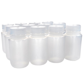 Eisco Labs: 125mL Wide Mouth Polypropylene Translucent Reagent Bottles with Polypropylene Caps, Pack of 12, Non-Sterile, Autoclavable, Leakproof 0-135°C Temperature Range_main
