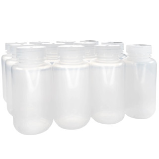 Eisco Labs: 250ml Wide Mouth Polypropylene Translucent Reagent Bottles with Polypropylene Caps, Pack of 12, Non-Sterile, Autoclavable, Leakproof 0-135°C Temperature Range_main